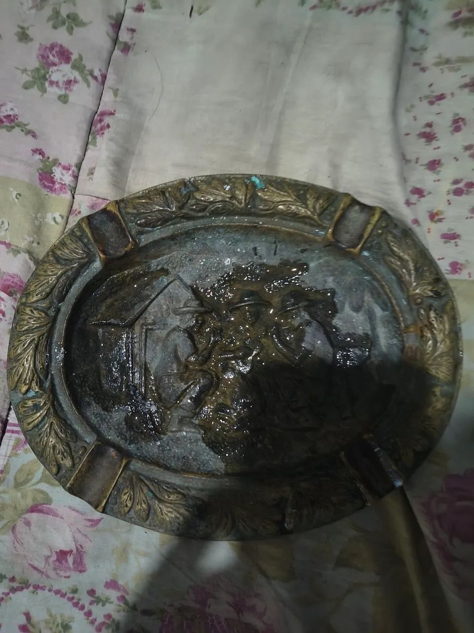 Antique Decorated Bronze Ashtray