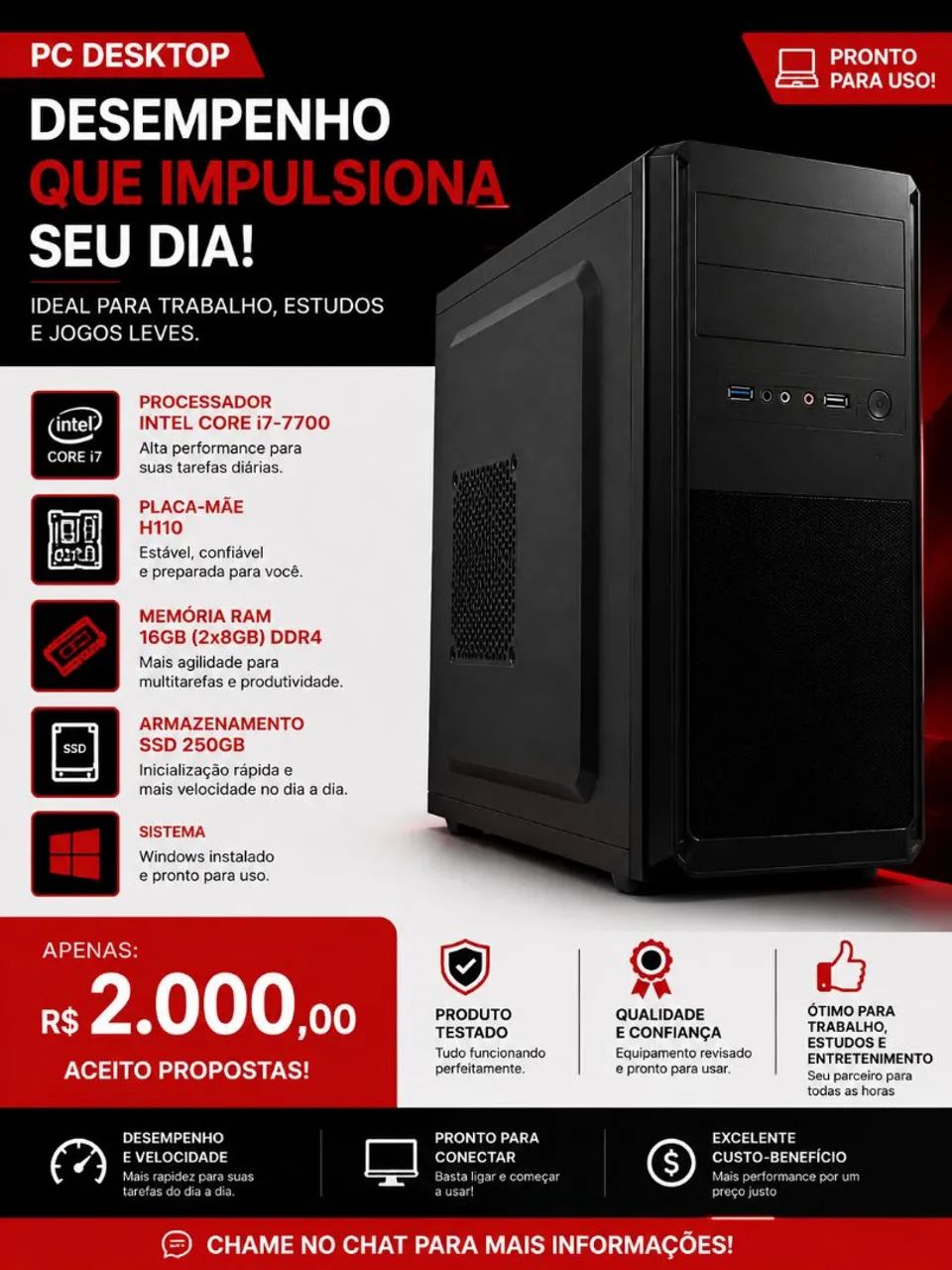 PC Desktop Intel Core i7-7700 | 16GB RAM | SSD 250GB