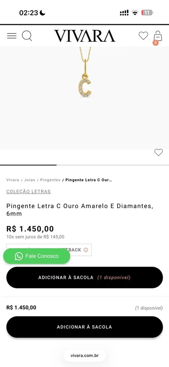 Pingente Vivara Letra C Ouro Amarelo E Diamantes - Foto 3