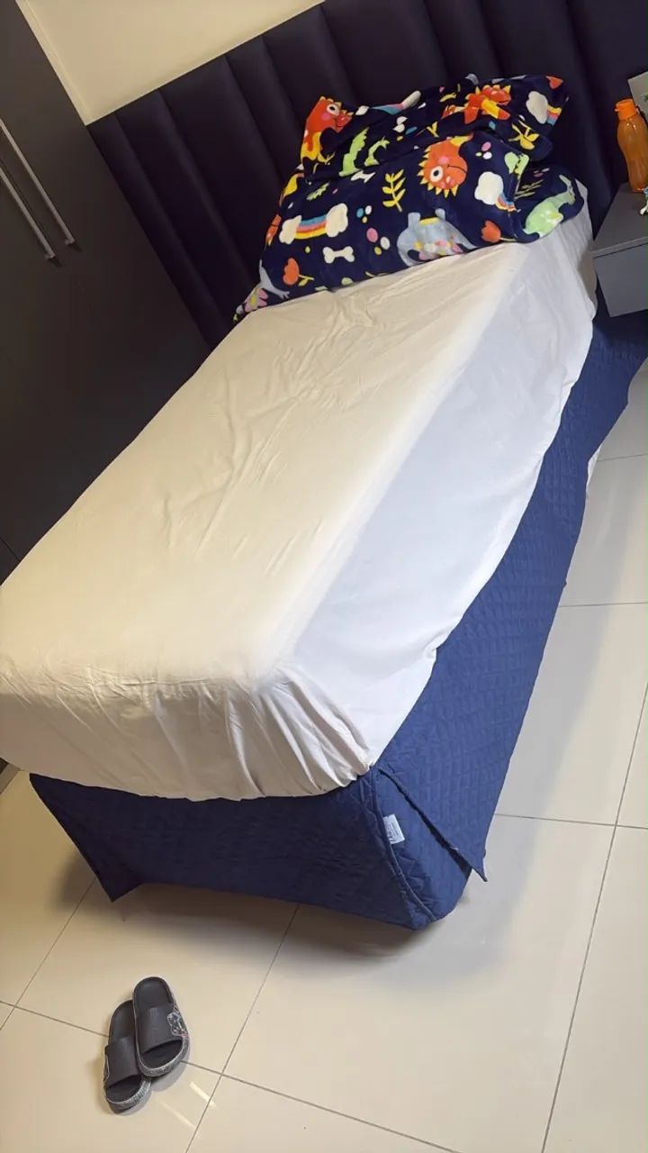 Cama box com baú e colchão solteiro