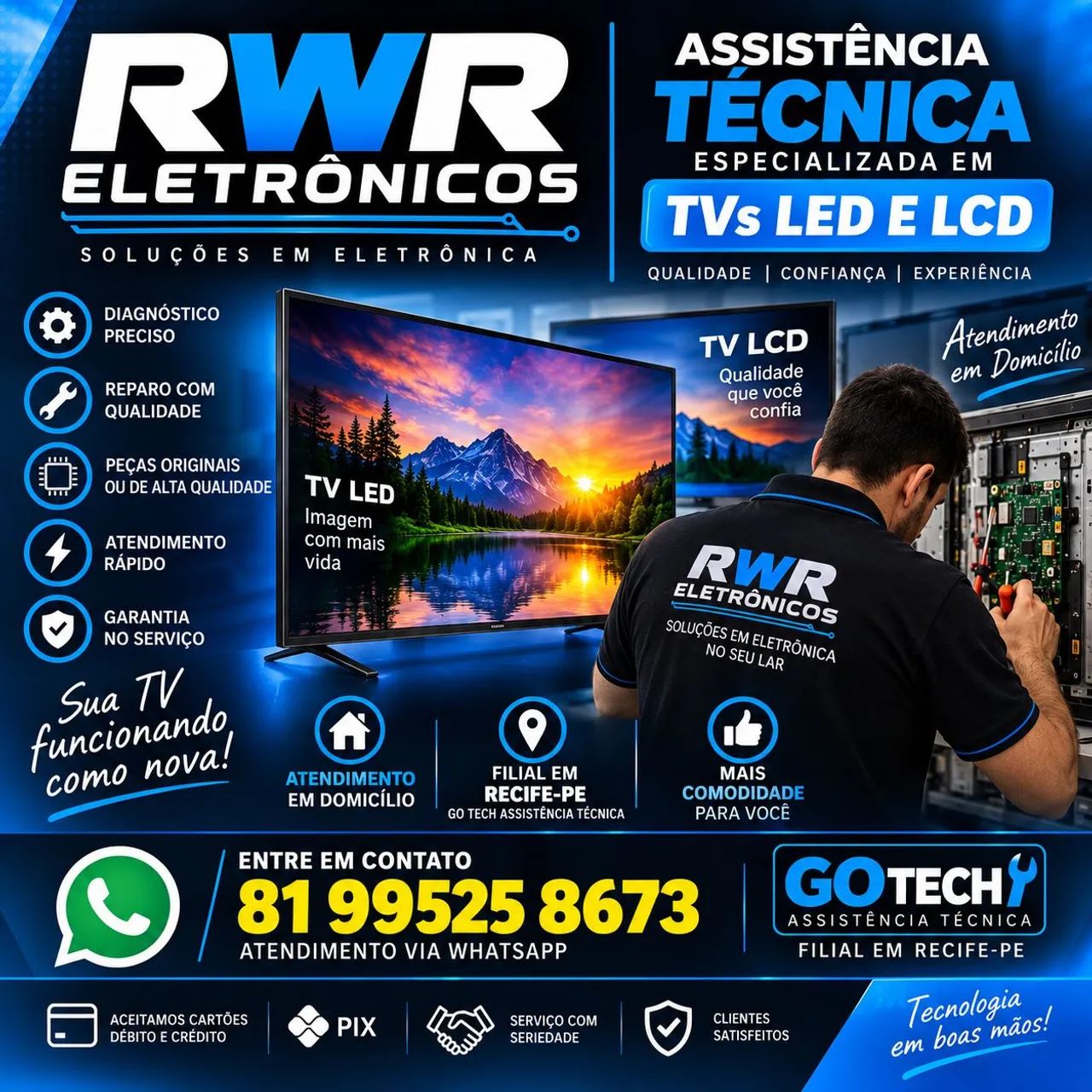 RWR Eletrônicos - Conserto TV,s Led / LCD (Vamos até você) - Foto 4