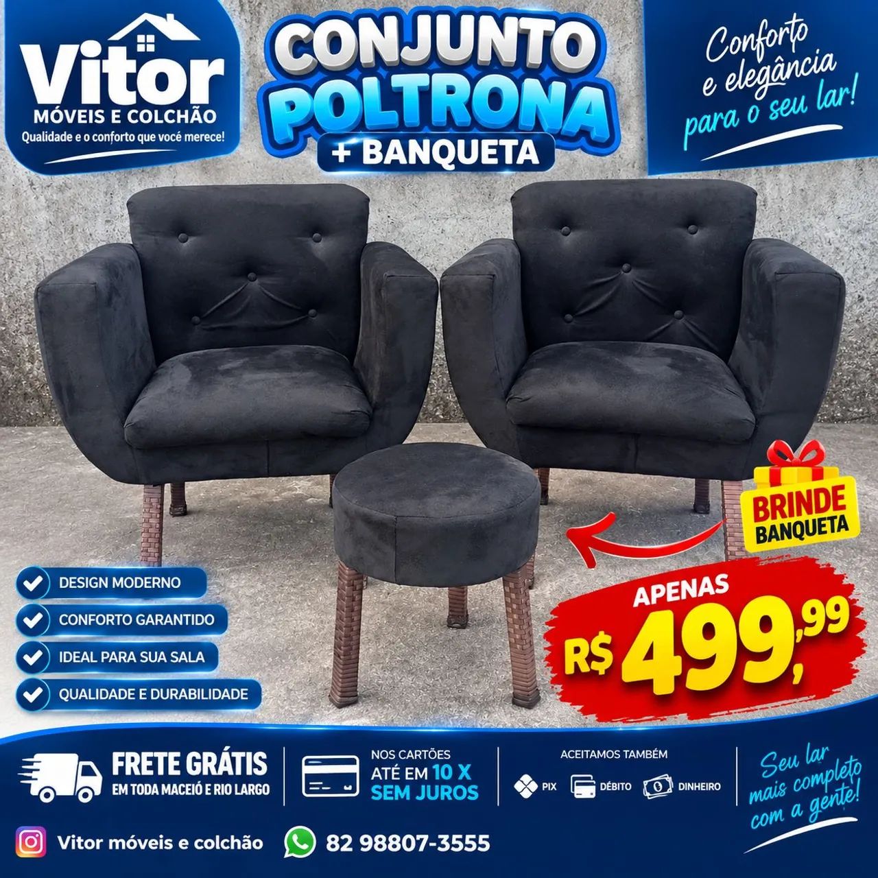 CONJUNTO DE POLTRONA+ BANQUETA DE BRINDE  - Foto 2