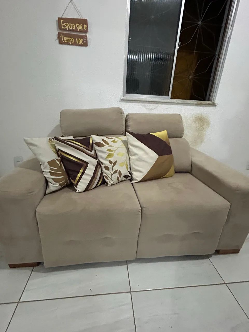 SOFÁ RETRÁTIL E Reclinável - BEGE 2 lugares - Usado 1 ano 