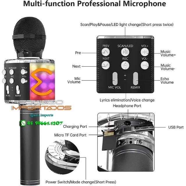 Microfone Karaokê Bluetooth com Efeito de Voz - Foto 4