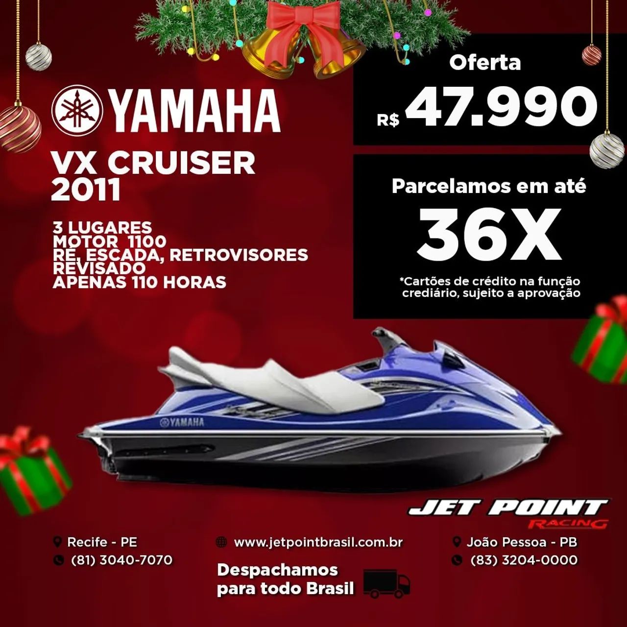 JET SKI YAMAHA VX CRUISER 2011, Só 110 Horas, Revisado, Parcelo 36x