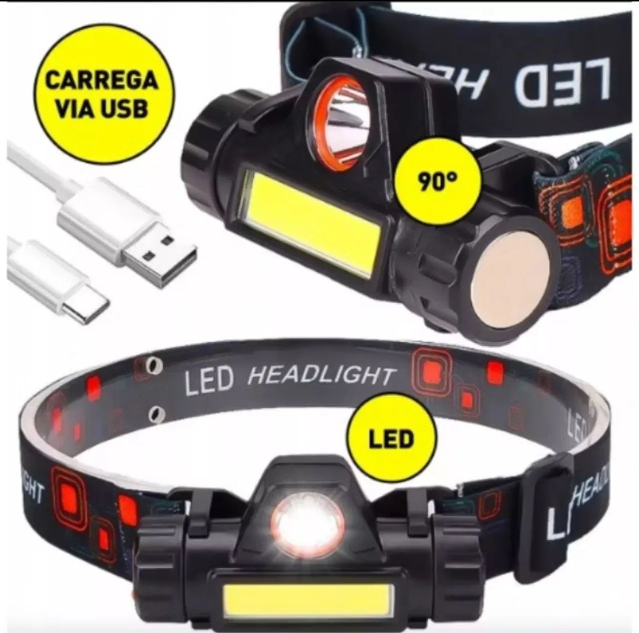 Lanterna de Cabeça LED Recarregável Entrega Grátis JP  - Foto 2