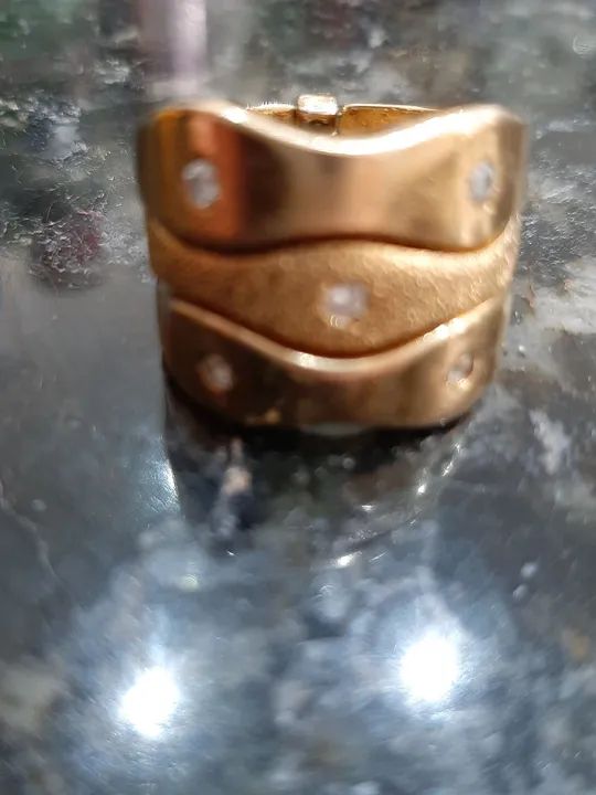 Anel triplo dourado com brilhante - Foto 4