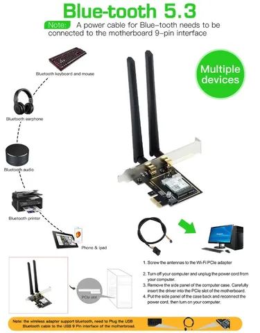 Adaptador PCIe x1: WiFi 6 5374 Mbps + Bluetooth 5.3 - Foto 5