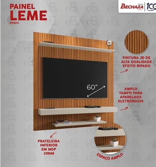 PAINEL LEME 1.50 RIPADO EM 3D - PARA TV ATÉ 60 POLEGADAS - BECHARA Temos loja fisica - Foto 5