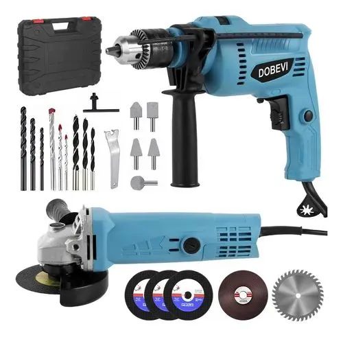 Taladro De Impacto E Esmerilhadeira Angular C/maleta Dobevi Cor Azul
