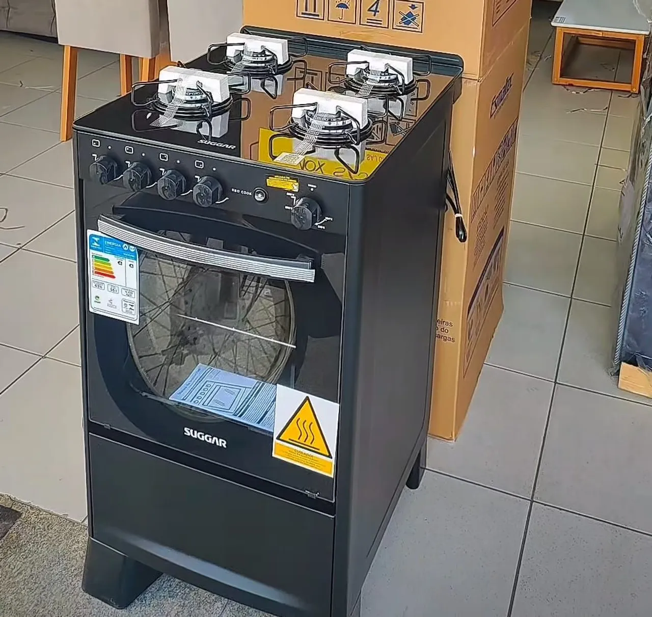 FOGAO 4B SUGGAR PISO COOK GLASS MESA VIDRO PRETO - Novo!