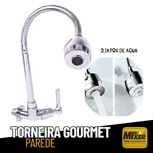 Torneira Gourmet Metal Prata Parede 1/4 de Volta 2 Jatos _ CS167 - Foto 3