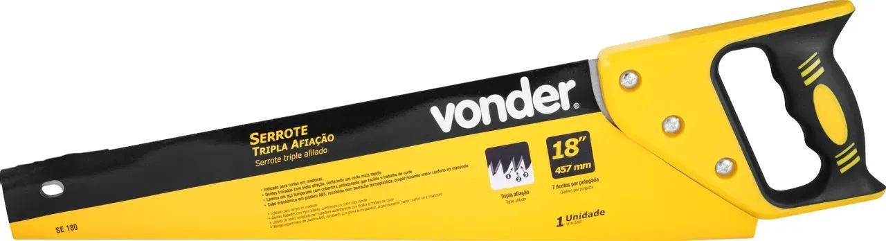 Serrote 18", aço carbono, tripla afiação, cabo plástico emborrachado, SE 180, VONDER - Foto 2