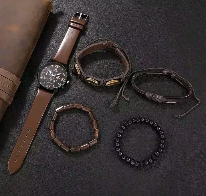 Kit Relógio e Pulseiras Masculinas