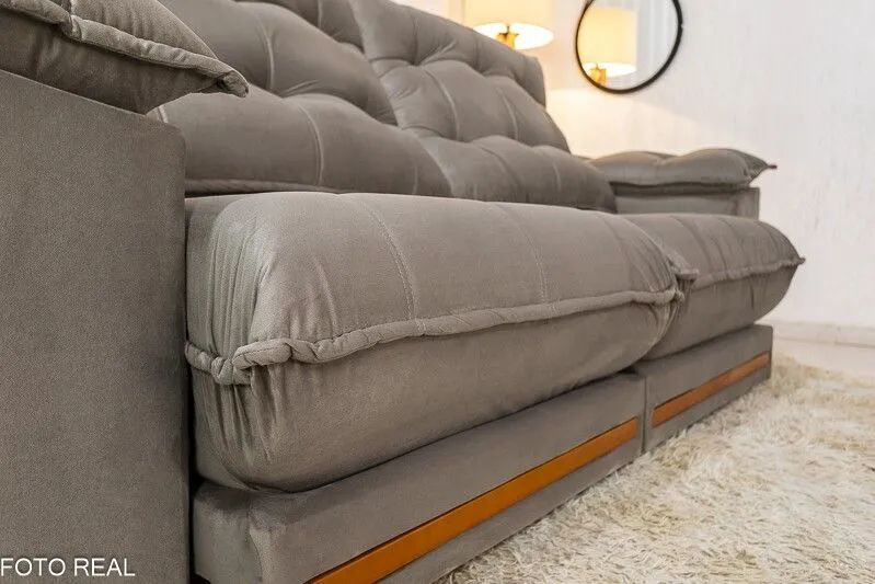 Sofá Retrátil 3 Lugares Molas Ensacadas D33 Veludo Cinza - Foto 3