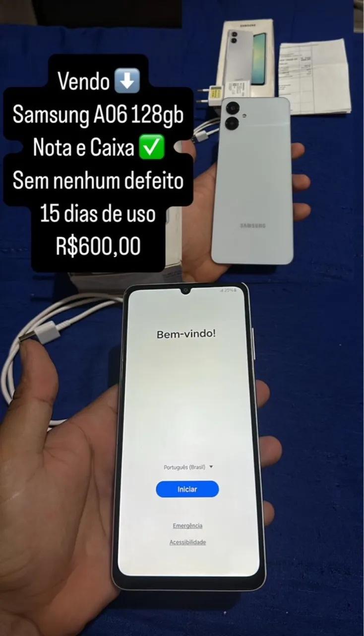 Samsung A06 apenas 15 dias de ativo caixa e nota fiscal