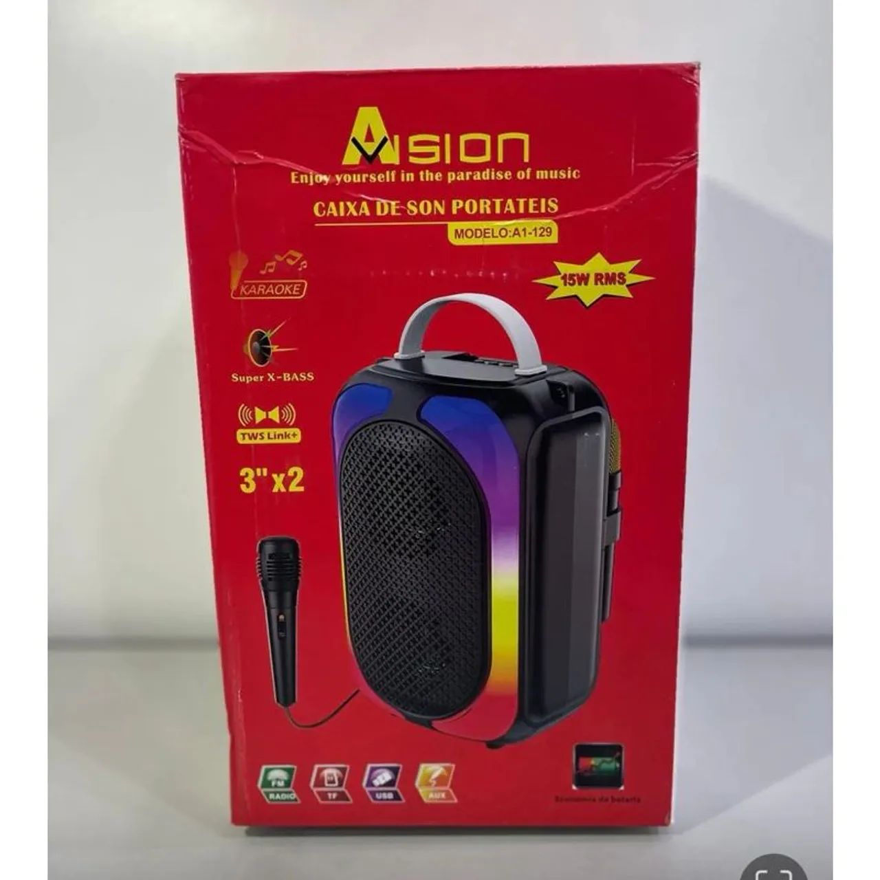 Caixa de Som Bluetooth com Microfone A1-129 (Honestidade e Qualidade é na JK eletrônicos)