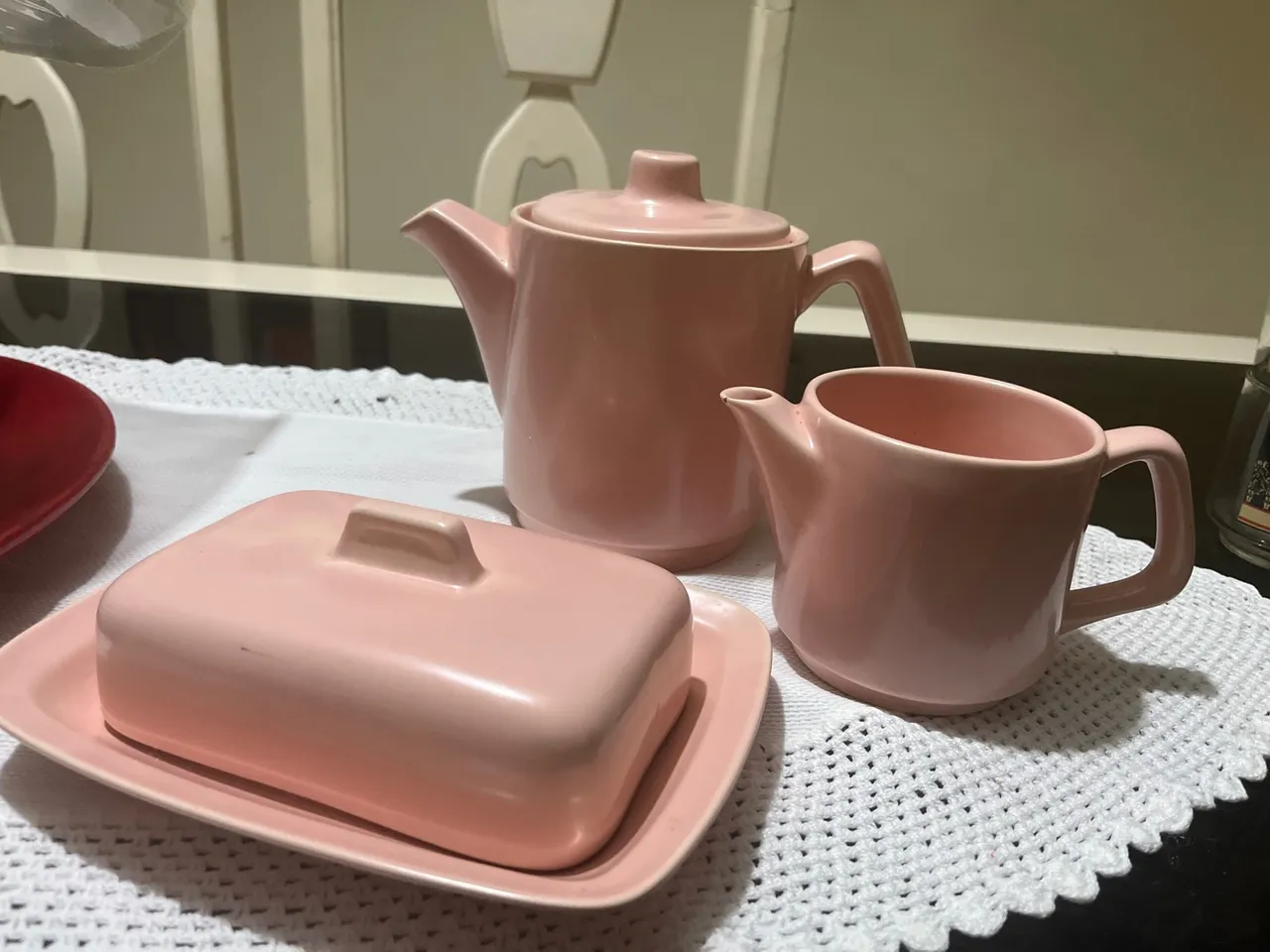 Conjunto de chá em cerâmica rosa