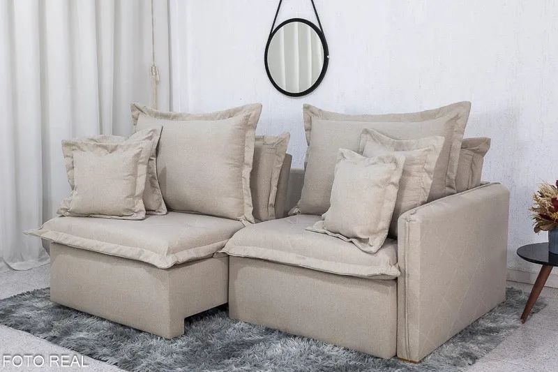 Sofá Cama Retrátil Reclinável 2.00m Lima Linho Bege A57 - Sem Caixa - Foto 2