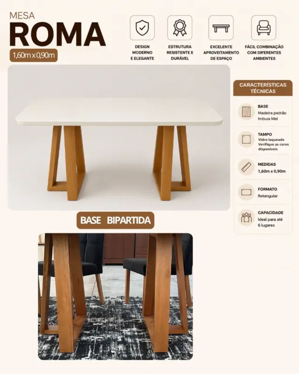 Mesa de Jantar com 06 cadeiras 100% Madeira