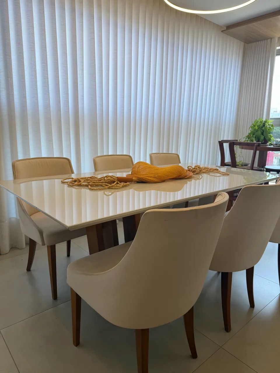 Mesa retangular Med 2mX1m, MDF/Vidro, com 6cadeiras de estofado  - Foto 2