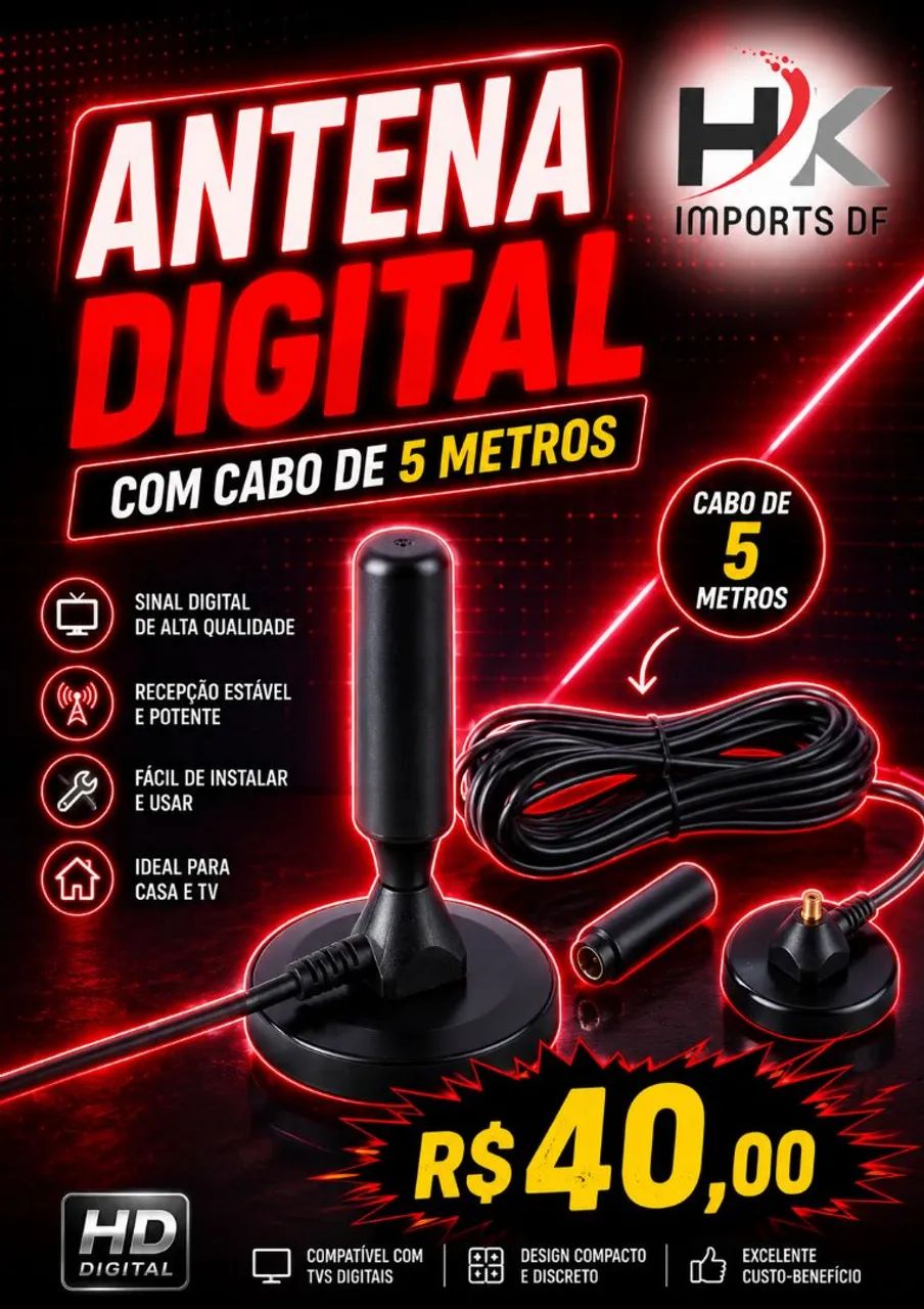 ANTENA DIGITAL COM CABO 5M