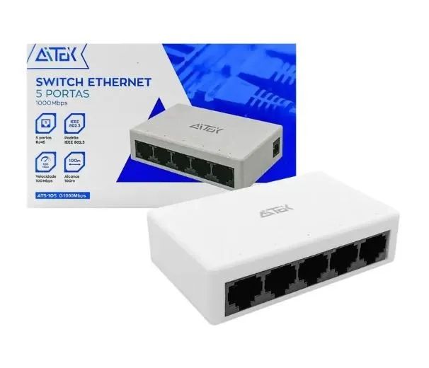 Switch Hub Internet 5 Portas Gigabit /1000 Aitek