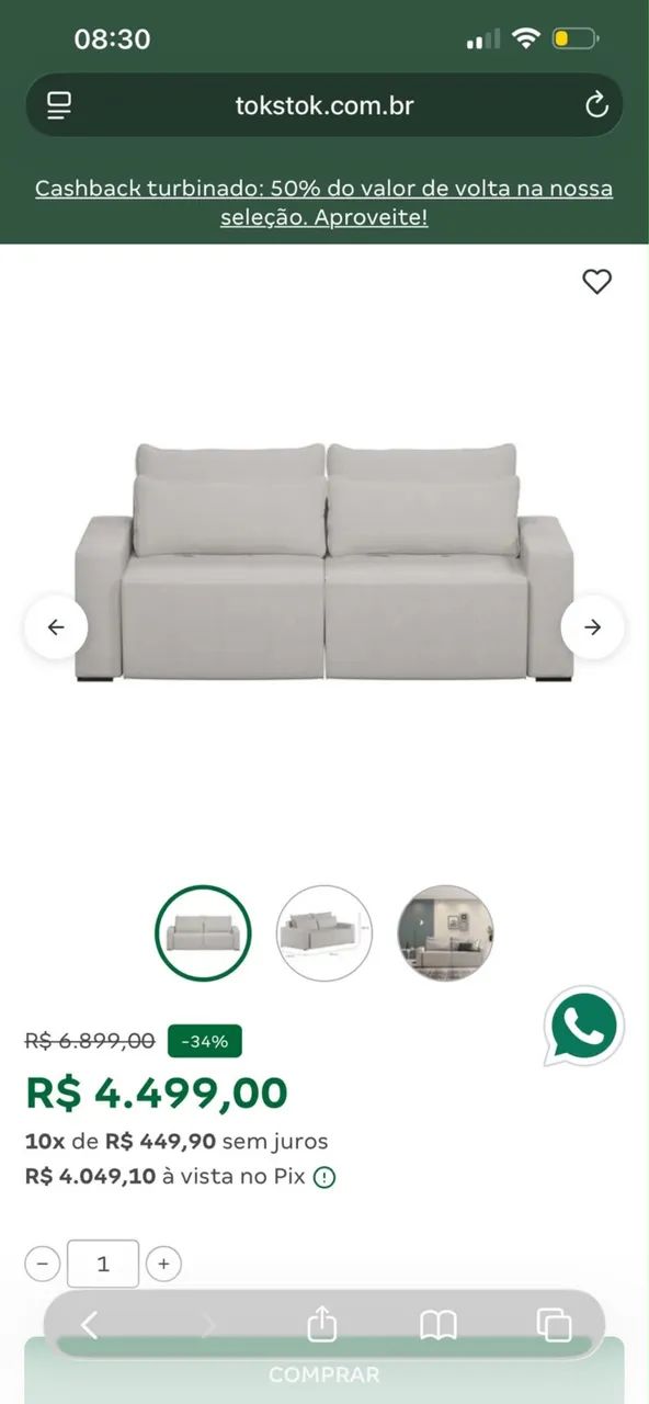 Sofá TOKSTOK 4 Lugares Moderno EXPANSÍVEL POUCO USADO - Foto 3