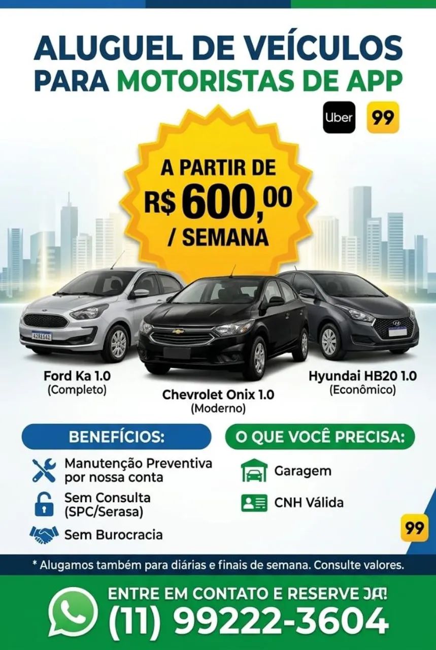 Locação para uber 99 - Sem burocracia