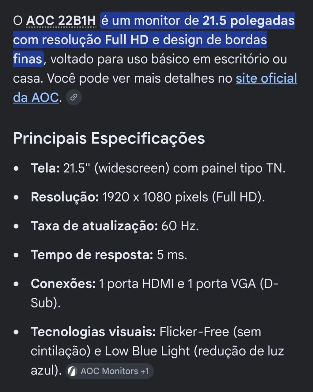 Monitor AOC 21,5 Full HD e Designer de bordas finas  - Foto 5