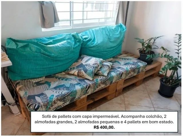Sofá de pallets com capa impermeável 