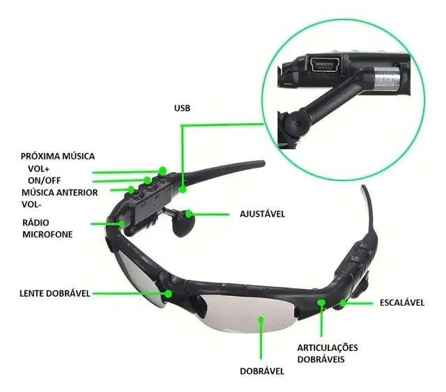 ÓCULOS DE SOL BLUETOOTH COM FONE INTEGRADO - Foto 3