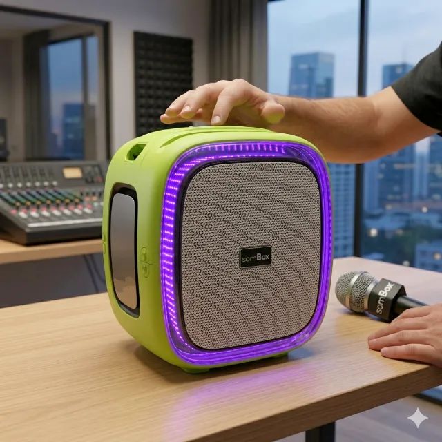Caixa de Som Bluetooth Portátil SomBox 200W RMS com RGB + Microfone