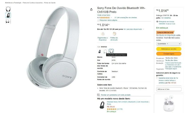 [NOVO / RARO] Headphone Sony WH-CH510 Bluetooth (Até 10x sem juros) - Foto 2