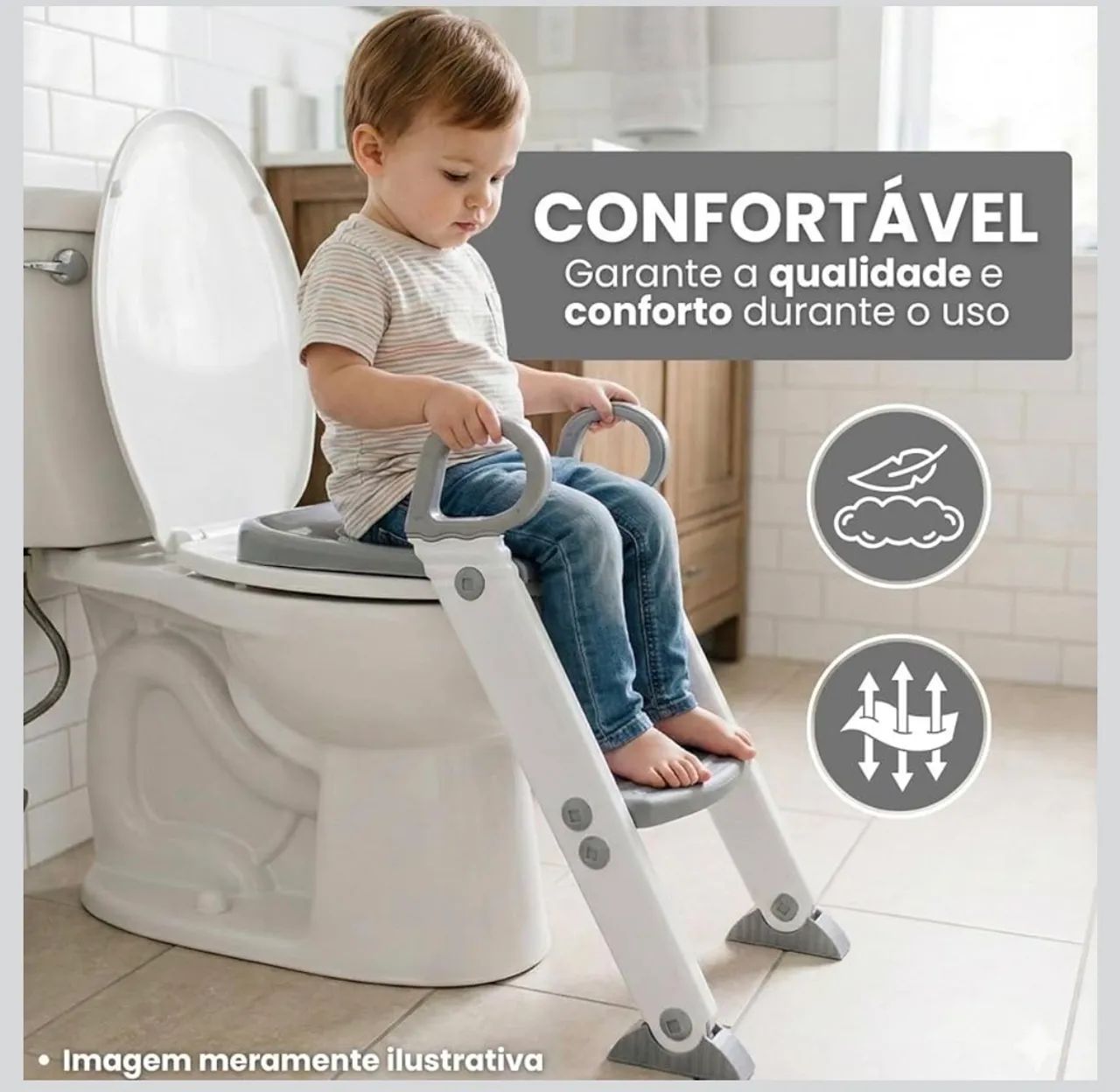 Assento Redutor Infantil Vaso Sanitário Privada Com Escada Trono Troninho (Cinza) - Foto 6