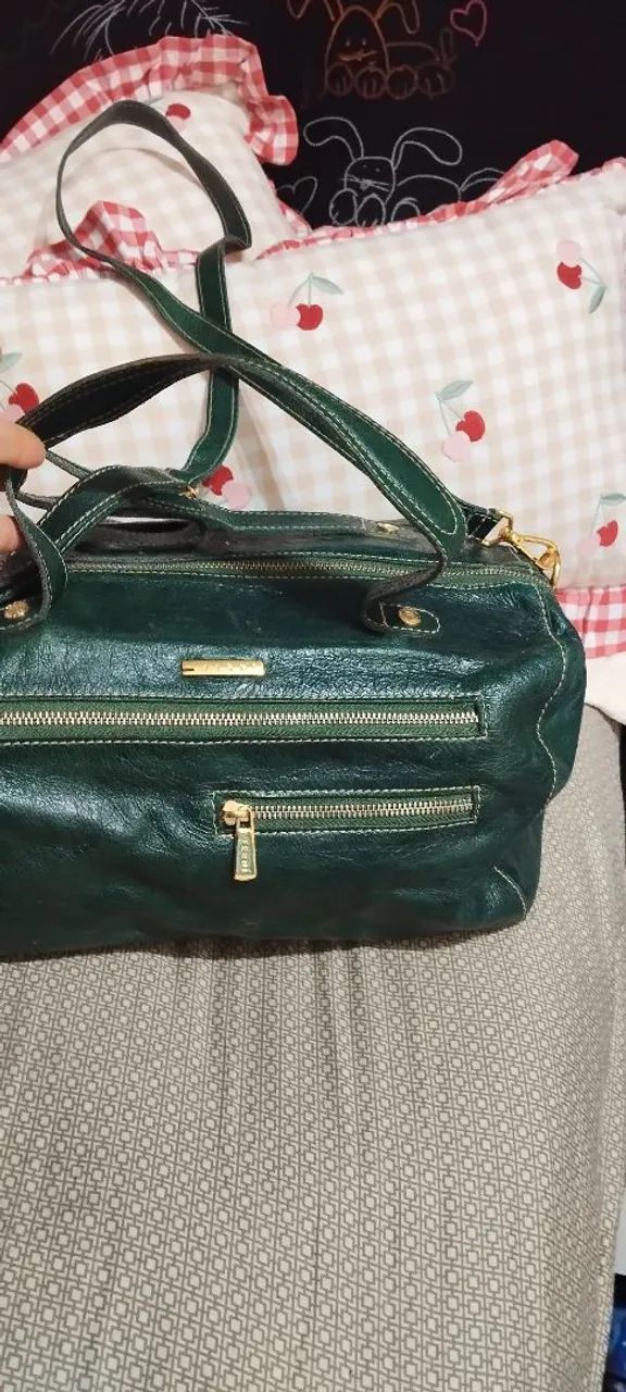 Bolsa verde de mão de couro na cor verde  - Foto 2