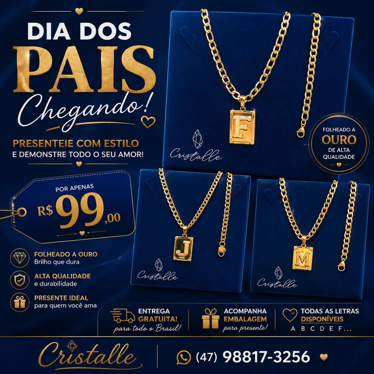 Corrente com Pingente Inicial Folheado a Ouro