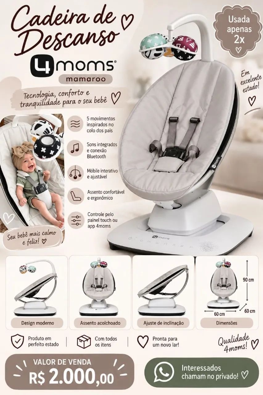 Vendo Cadeira De Balanço 4moms Mamaroo 4 Elétrica Com Bluetooth 