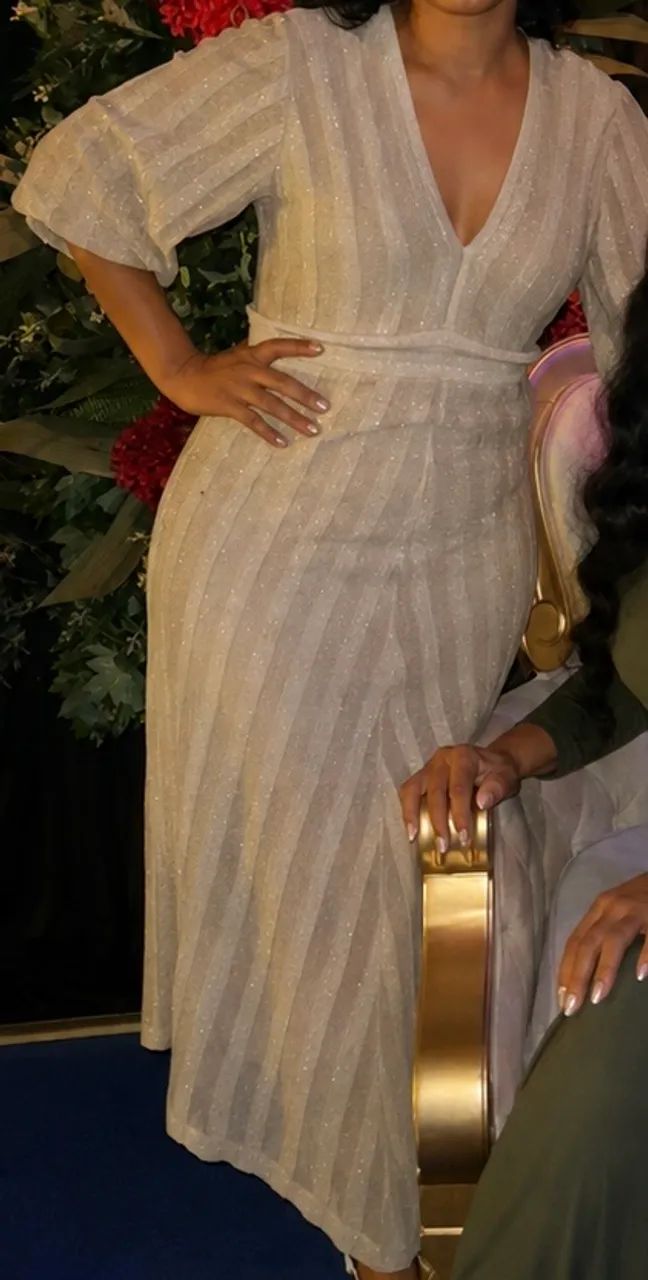 Vestido Tricot Listras Dourado  - Foto 3