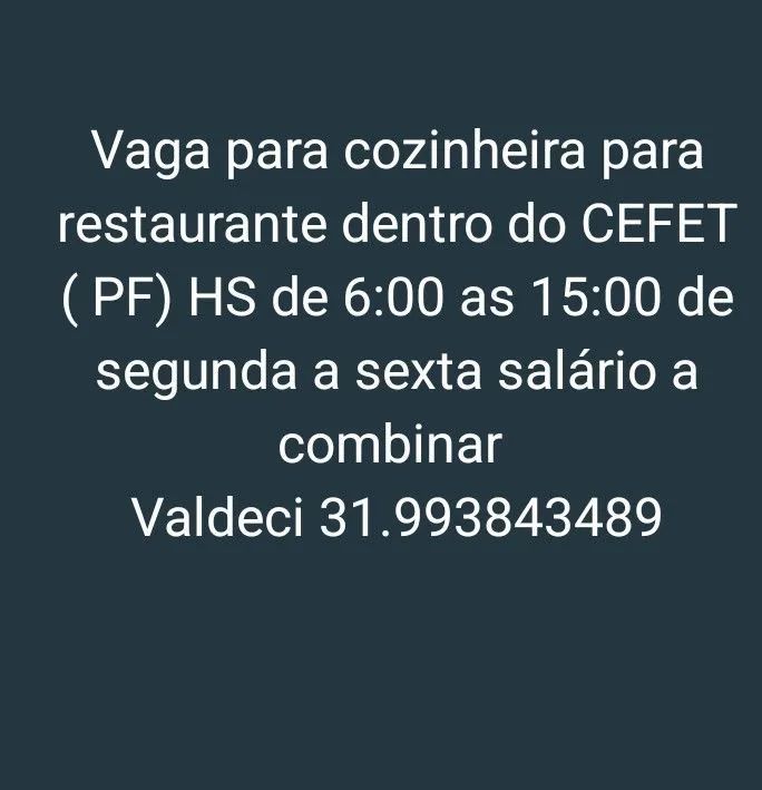 Vaga para cozinheira 