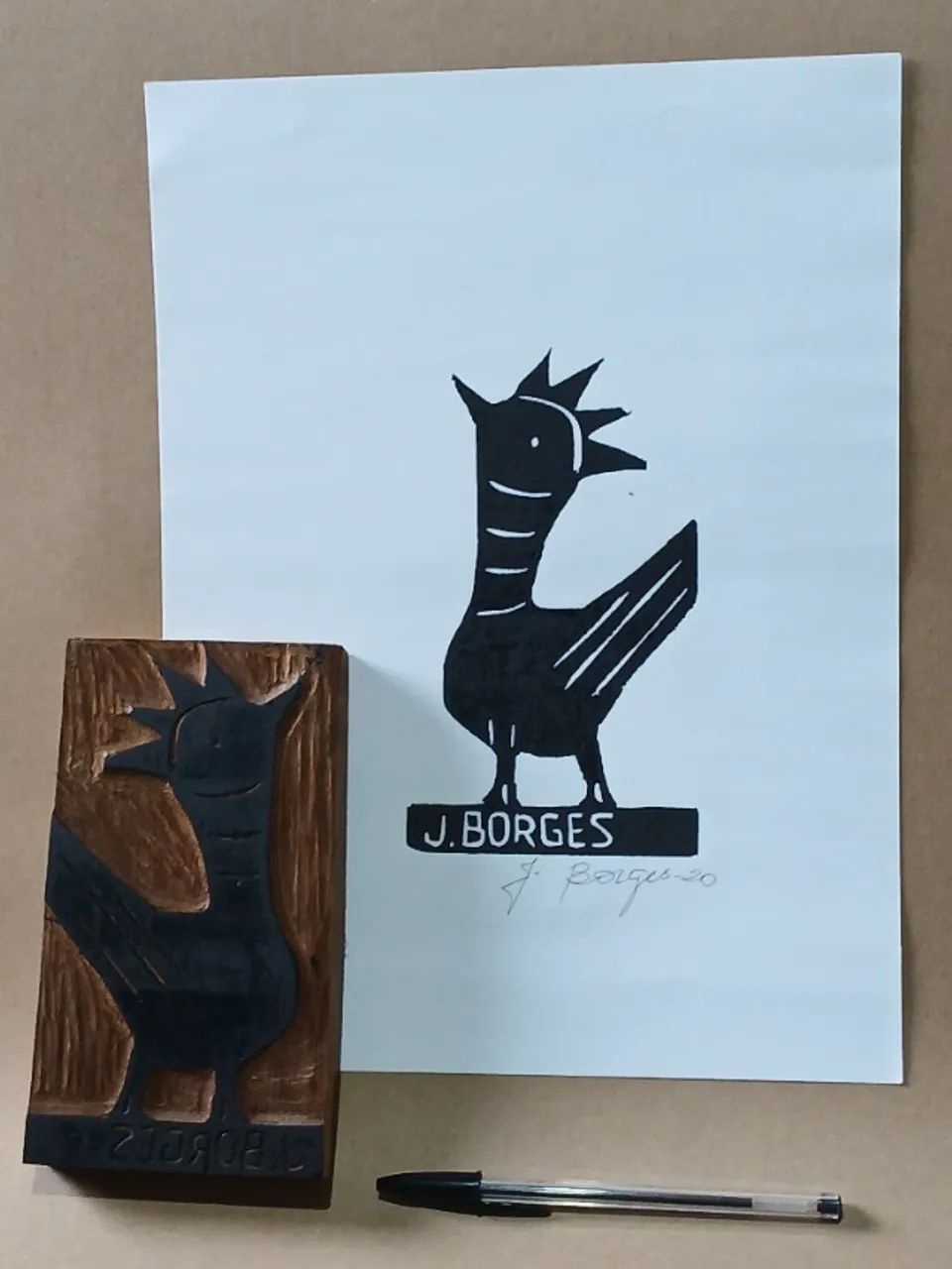 CONJUNTO MATRIZ E XILOGRAVURA ASSINADAS - J BORGES- MUITO RARO   - Foto 3