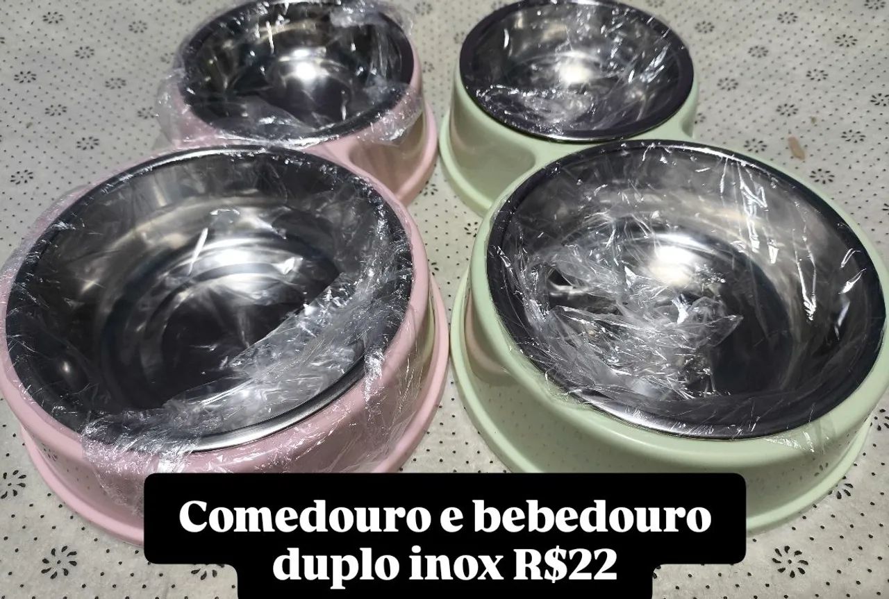 Comedouro e bebedouro inox duplo 