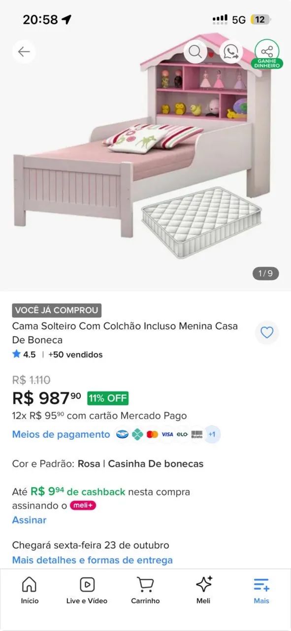 Cama casa de boneca com colchão  - Foto 3