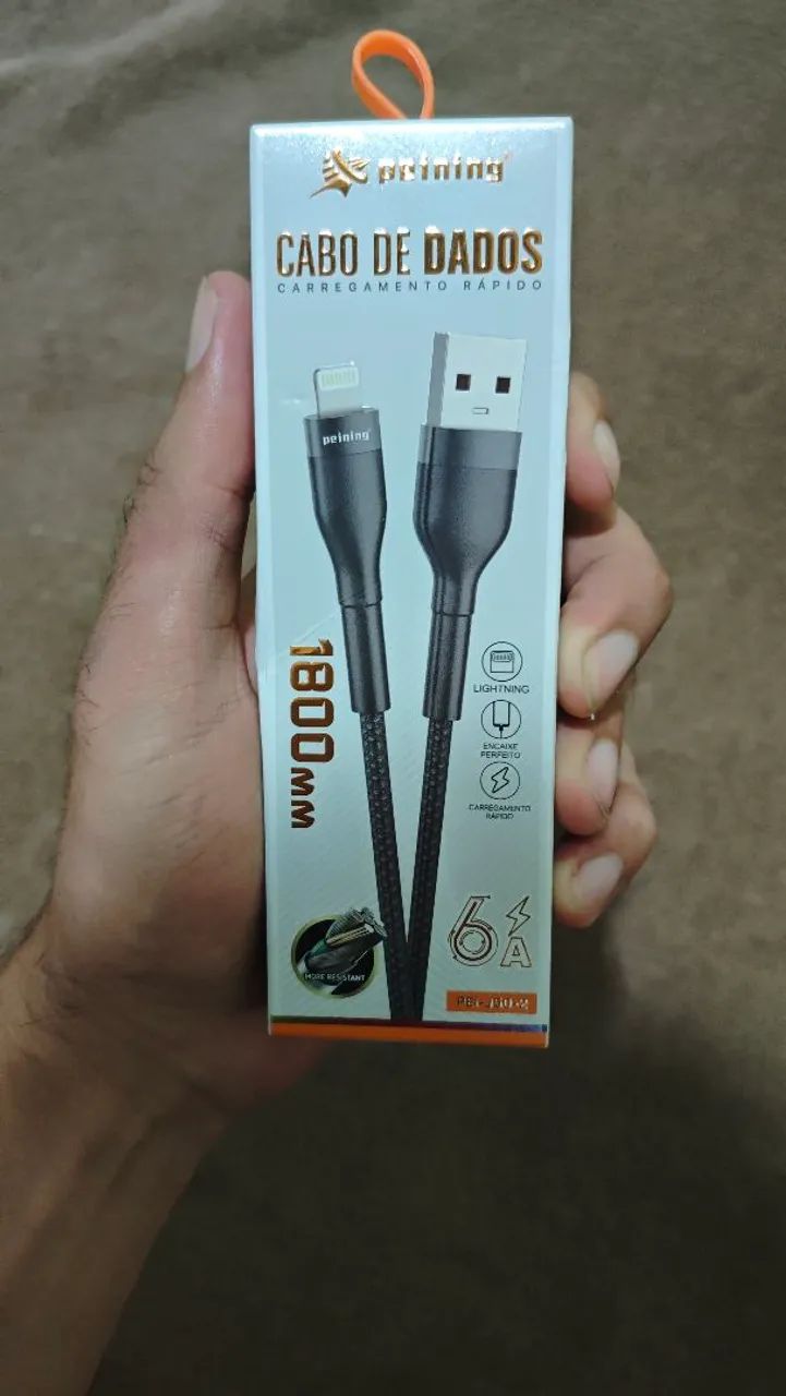 Cabo iPhone Reforçado Peining 6A Turbo 1.8m - Carregamento Ultra Rápido