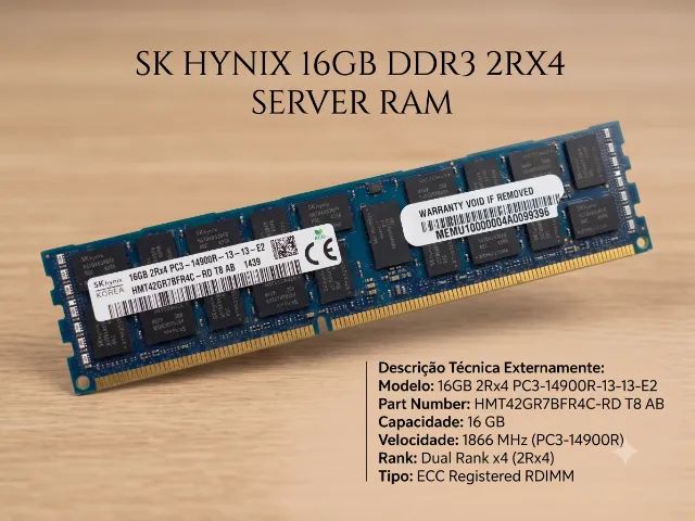 Memória RAM 16 GB DDR3 SK-hynix 1866 MHz 2Rx4 ECC RDIMM (1 unidade)