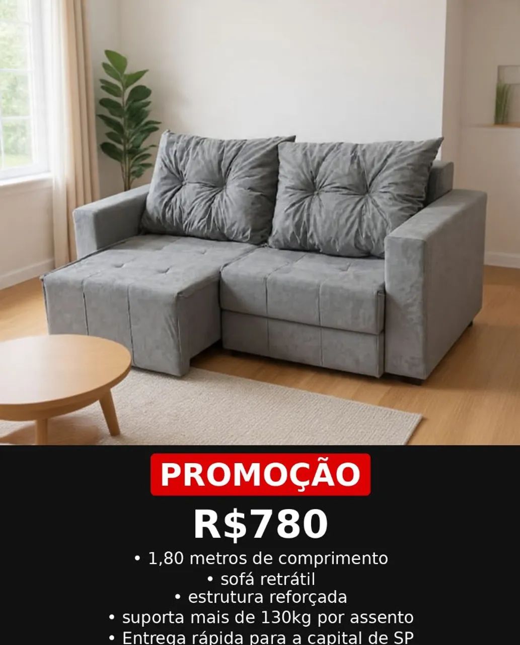 SOFÁ RETRÁTIL DE FÁBRICA DE 1.80m em várias cores (PASSE O CEP)