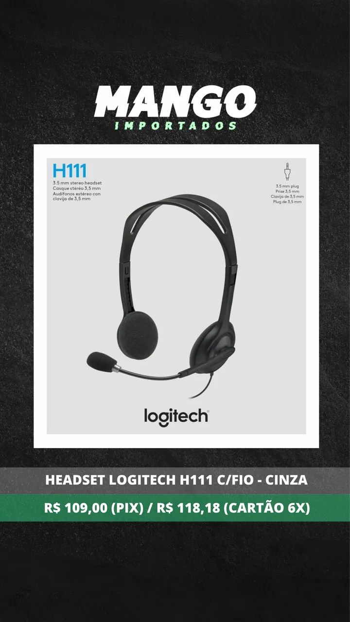 Headset Logitech H111 com fio - Cinza - Foto 3