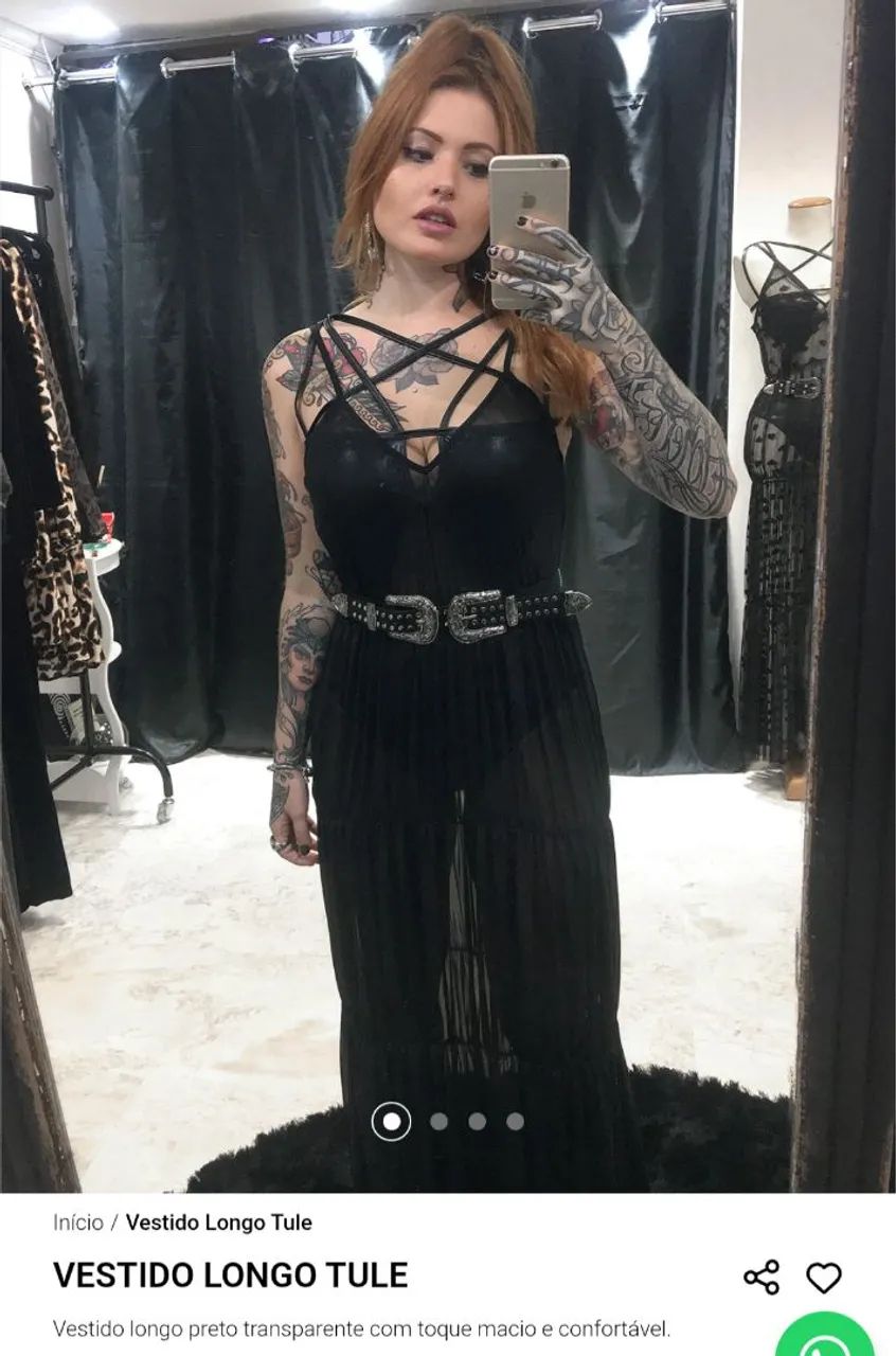 Vestido preto transparente em tule elástico G/GG, decote V - Foto 4