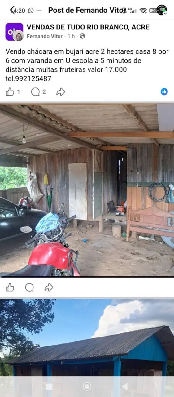Vendo chácara em bujari acre 2 hectares tel. * 