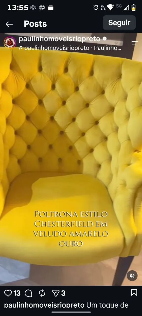  Vendo Poltrona Berger Clássica Amarela em Veludo com Capitonê - Foto 5